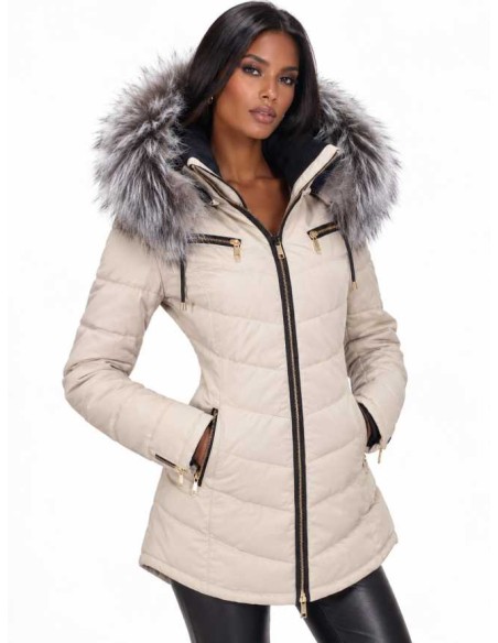 Chaqueta de piel acolchado con capucha desmontable