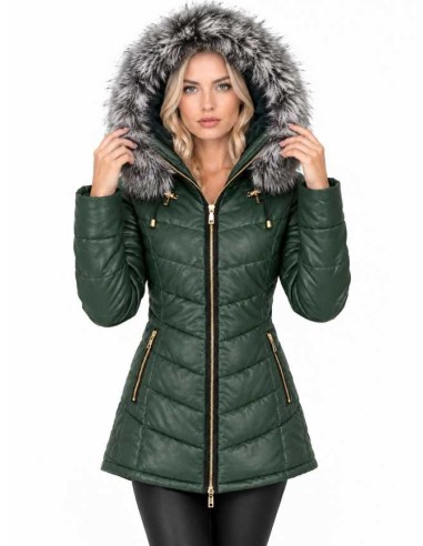 Chaqueta de piel acolchado con capucha desmontable