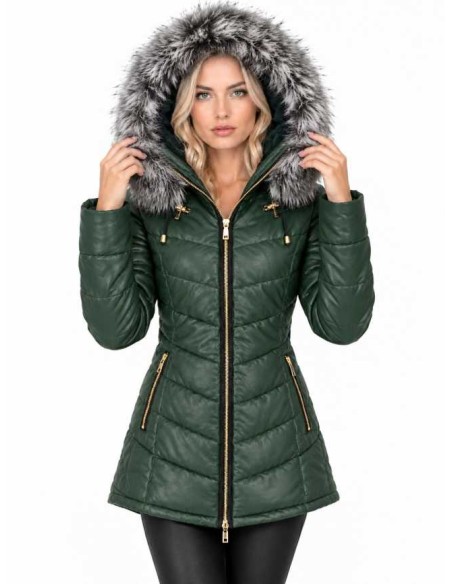 Chaqueta de piel acolchado con capucha desmontable
