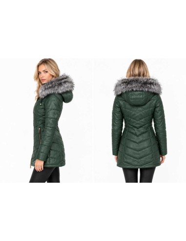 Chaqueta de piel acolchado con capucha desmontable
