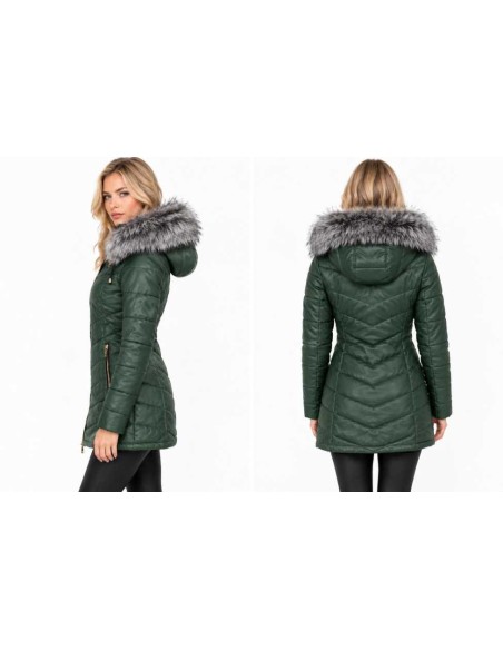 Chaqueta de piel acolchado con capucha desmontable
