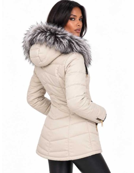 Chaqueta de piel acolchado con capucha desmontable