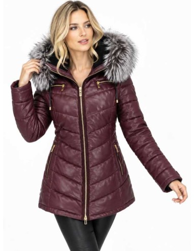 Chaqueta de piel acolchado con capucha desmontable