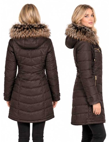 Abrigo de piel para mujer calidad extra, con capucha desmontable y confección acolchada.
